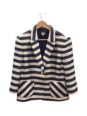 Striped Blazer Navy Cream Gold Buttons Polyester Acetate Lining